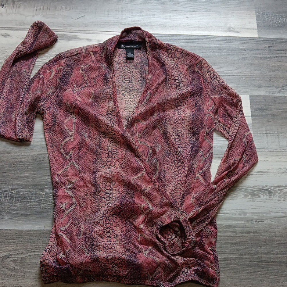 INC International Concepts Pink Snake Pattern V-Neck Sweater